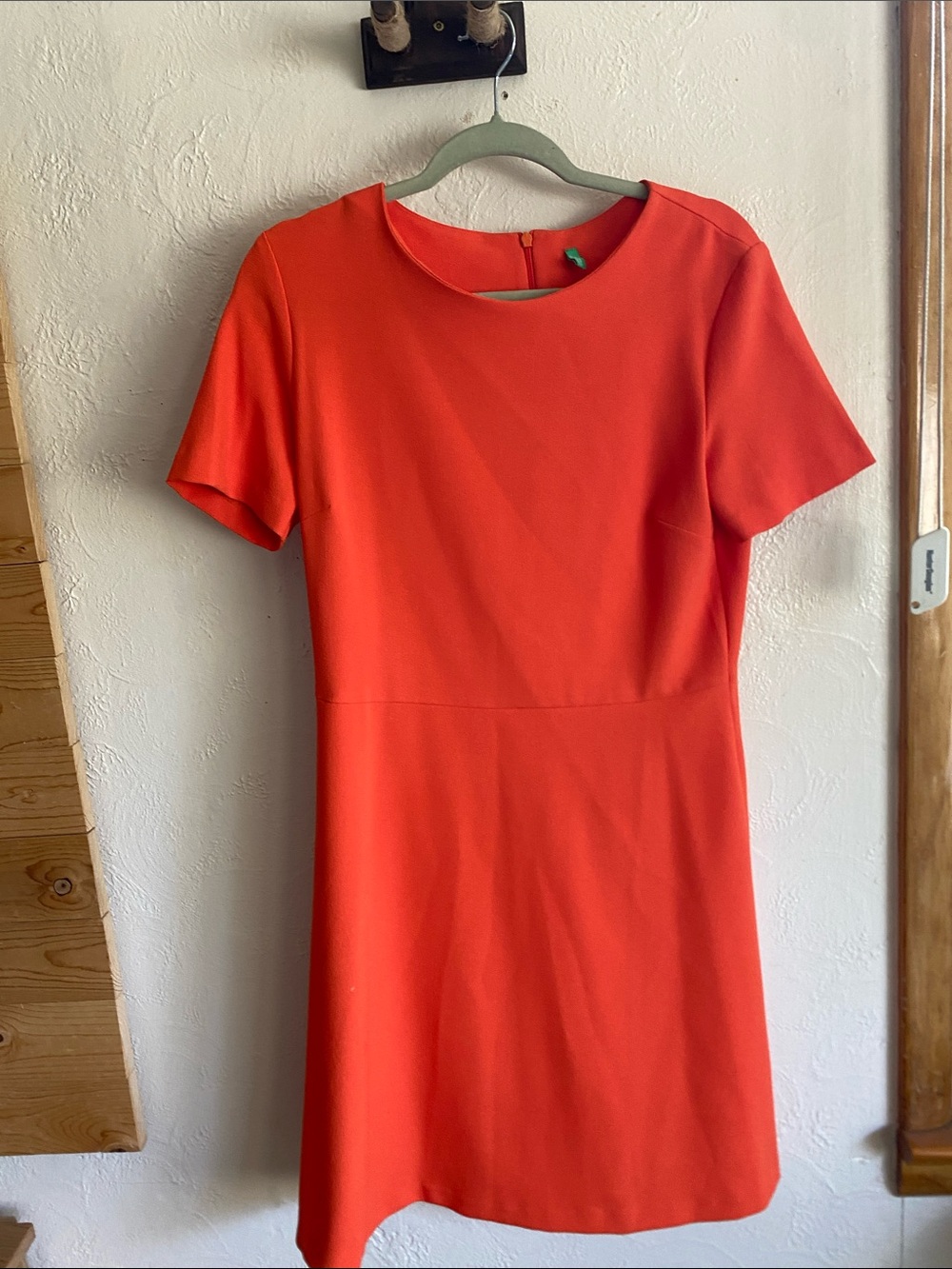 United Colors Of Benetton Short Sleeve Orange-Red Shift Dress